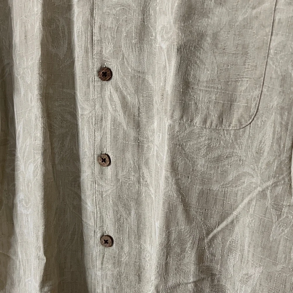 Island Shores Washable Silk Tropical Button Down Shirt, L
